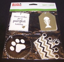 Boots & Barkley Cat Christmas Gift Tags Kitty Set of 12 Holiday Paw Print Fish