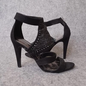 Audrey Brooke Sandals Womens 7.5 Black Peep Toe Heels Shoes Leather Sequence - Picture 1 of 15