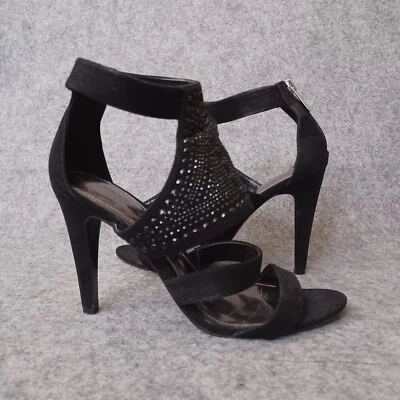 Sandalias Audrey Brooke para mujer 7,5 negras punta abierta zapatos cuero secuencia Foto 1 de 4