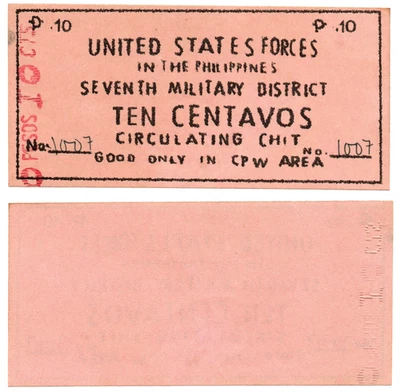 ND Philippines CPW Area 7th Military District Unlisted 10c Chit SECTOR UNKNOWN - Image 1 of 4