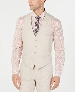 Bar III Men's Slim-Fit Tan Linen Suit Vest XL - Picture 1 of 2