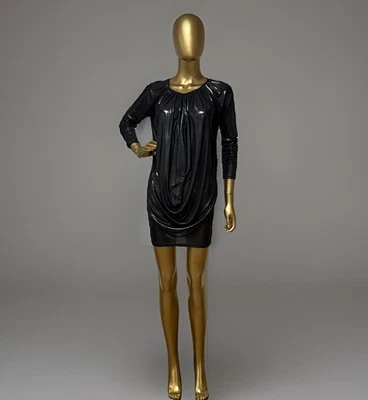 Alice + Olivia Liquid Metal Long-Sleeve Draped Cowlneck Mini Dress Party US Made - Image 1 of 4