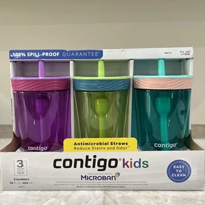 3 Contigo Kids Spill-Proof Plastic Tumblers with Straws 14 Fl Oz - Picture 1 of 4