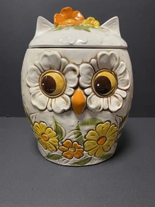 Vintage Owl Cookie Jar Lorrie Design Japan Rare Colors Yellow & Orange Excellent - Picture 1 of 14