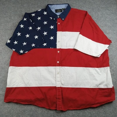 Camisa RedHead Para Hombres 4XL Bandera de Estados Unidos Manga Corta Abotonada Estrellas Patrióticas Rayas Foto 1 de 4