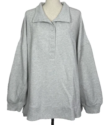 AMERICAN EAGLE Big Hug Henley 卫衣上衣 Heather 灰色 "Seriously Lived In" M — 第 1/3 张图片