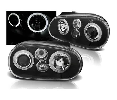 Headlights for VW GOLF 4 1997 1998 1999 2000 2001 2002 2003 Angel Eyes Black LHD - Изображение 1 из 3