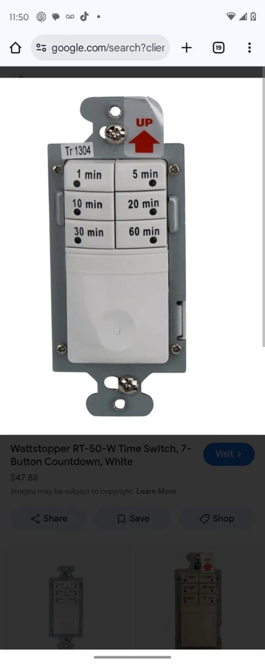 Interruptor de tiempo digital Wattstopper RT-50-LA luz almendra 7 botones cuenta regresiva 120 VCA Foto 1 de 1