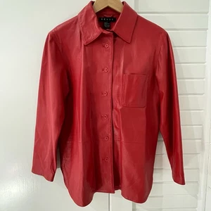 Vintage Revue Red Leather Button Front Jacket Women's Size 6 Pocket Lined Supple - Picture 1 of 24