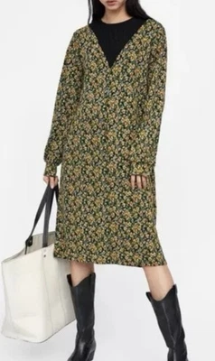 New With Tags ZARA Floral Knit Neck Jersey Dress Long Sleeve Size Small Free P&P - Image 1 of 4
