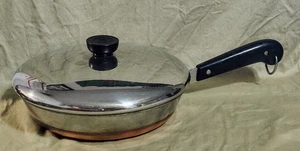 Vtg Revere Ware 9" Stainless Steel Fry Pan/Skillet w/ Lid Copper Bottom Pre 68 - Picture 1 of 8