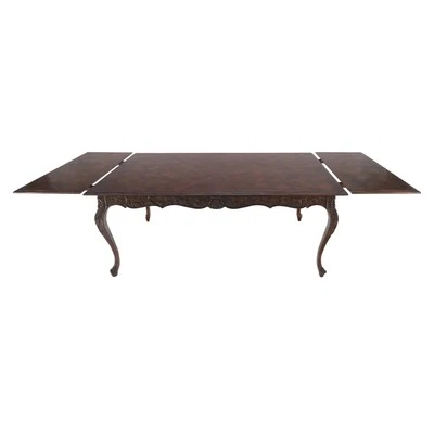 Large French Walnut Refectory Two Leaves Parquetry Carved Top Dining Room Table - Image 1 of 4