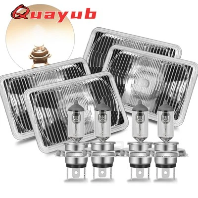 4X6" Halogen Semi Sealed H4 Headlight Headlamp Bulbs Diamond Crystal Clear Set - Image 1 of 4