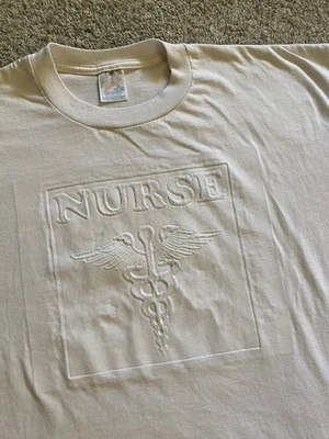 Vintage Nursing Tee Size XL T Shirt Unisex 80s 90s White Nurse Embossed graphic - Image 1 of 3