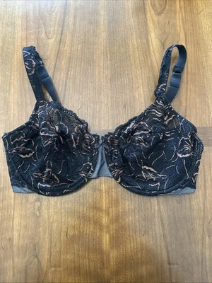 Bali Lace Desire Full Figure Bra 38DD Black Bronze Floral Underwire No Padding - Image 1 of 4