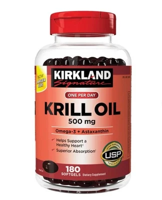 Aceite de krill Kirkland Signature 500 mg, 180 cápsulas blandas Foto 1 de 3