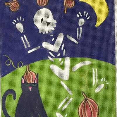 Spooky Boogie-NC165 Handpainted Needlepoint Canvas Quail Run Halloween Skeleton - Image 1 of 2