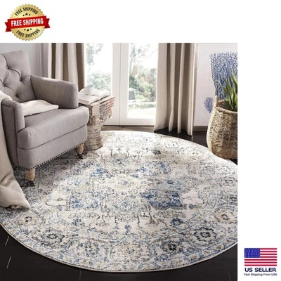 Alfombra Redonda Vintage 6'7" - Colección Madison Diseño Copo de Nieve Gris y Marfil Foto 1 de 4