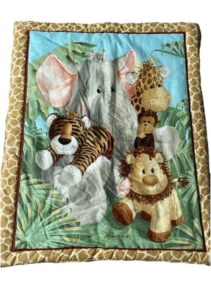 Manta para bebé Jungle Babies borde satinado 34x43 algodón 2 caras elefante león Foto 1 de 4