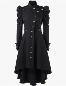 Gothic Victorian Steampunk Victorian Swallow Tail Trench Jacket Coat Black XL - Picture 1 of 9