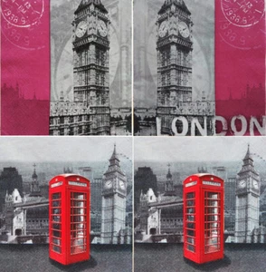 2er Set Papier Design Handwerk seltene Serviette Decoupage London Big Ben Telefon rote Box - Bild 1 von 6
