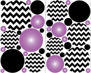 POLKA DOTS CIRCLES wall stickers 39 decals PURPLE RADIALS CHEVRON print teen - Bild 1 von 1