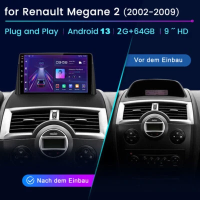  Für Renault Megane II 2002-2009 Autoradio Carplay Android 13 BT GPS Navi 2+64GB - Bild 1 von 4