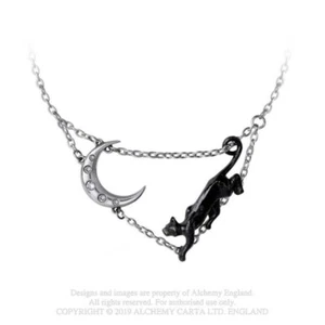 NEW Alchemy Gothic Minnaloushe Cat Moon Necklace P879 - Picture 1 of 1