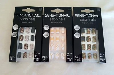 CLAVOS DE SALÓN PREPEGADOS Corte Corta (Elección de 3) Diseños SENSATIONAIL Foto 1 de 2