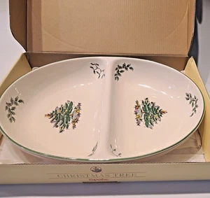 SPODE CHRISTMAS TREE Oval Divided Serving Dish 11.5” England w/ Box - Picture 1 of 7