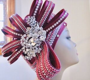 VTG Donna Vinci gorgeous jewelled dark pink red lady cloche statement church hat