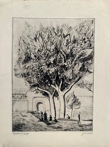 Joseph Hecht Etching: Untitled (Canal Scene with Tree & Figures) Artist's Proof - Picture 1 of 4