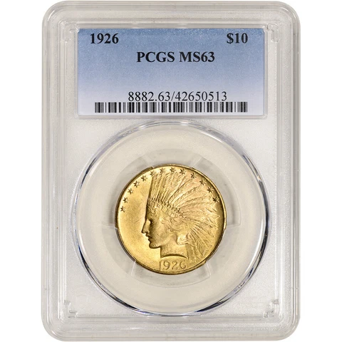 1926 US Gold $10 Indian Head Eagle - PCGS MS63 Cover