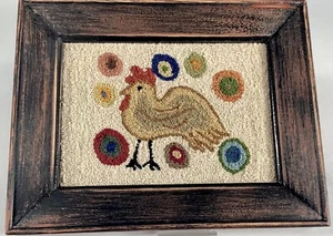 Punch Needle Chicken Rooster Handmade Finished Primitive Frame 6.75 x 4.75 EUC - Picture 1 of 3