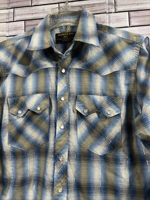 De Colección Rustler XL Niños Camisa Occidental Rayas Plateado Azul Tostado Vaquero Rodeo Snap Y2k Foto 1 de 4