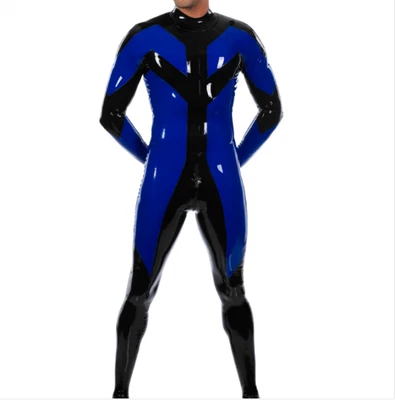 LATEX COOL 100% Latex Rubber Ganzanzug Catsuit Kostüm Anzug Suit dunkelblau Zip 0.4mm S-XXL