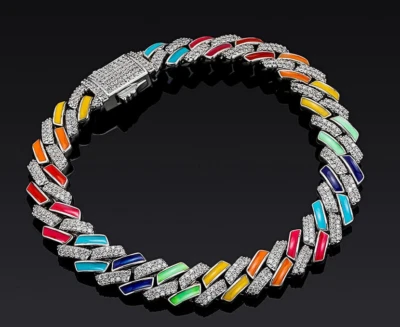 Модные хип-хоп браслеты с кубинскими зубцами 10 мм с белыми бриллиантами и эмалью - Изображение 1 из 4