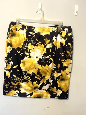 Falda recta para mujer Jones New York algodón/seda azul marino amarillo forrada negocios 16 Foto 1 de 4