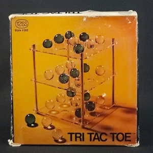 Vintage 1974 Reiss Tri Tac Toe | Blue & Amber Marbles | MCM 3D Abstract Game - Picture 1 of 8