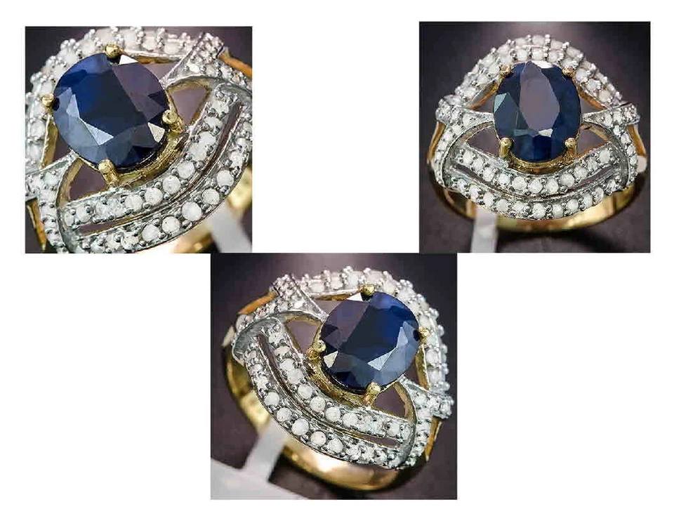 DIFUSIÓN DE 2,60 CT ZAFIRO GENUINO Y DIAMANTE DE 2/3 CT (VS CLARIDAD) ORO MACIZO DE 10 KT Foto 1 de 1