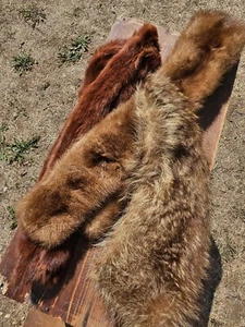 Fur Stoles Wrap Vintage Bundle Of 3 Antique Mink Silk Cape Scarf Brown Tan Furry - Picture 1 of 15