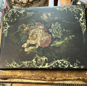 Antiker Pappmaché Lack Schoß Schreibtisch bemalt Blumen Golddekor 19. - Bild 1 von 11