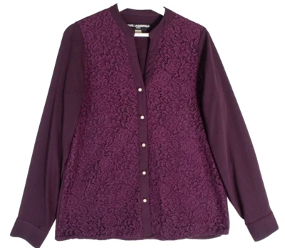 Karl Lagerfeld Blouse Top Shirt Pearl Button Down Purple Women's Size Small - Image 1 of 4