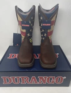 Durango Men's Rebel Union Flag Brown Square Steel Toe Boots DB020, Size 8.5 M - Picture 1 of 5