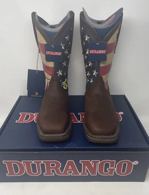 Botas Durango Para Hombre Rebel Union Flag Marrón Cuadradas Puntera de Acero DB020, Talla 8.5 M Foto 1 de 4