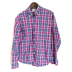 J. Camisa CREW para hombre mediana púrpura azul gris a cuadros manga larga con botones NN14 - Imagen 1 de 5
