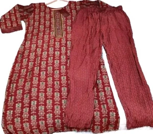 Authentic Kurta Set Red & Gold Beaded Size XXL Made In India Brand New W/Tags - Picture 1 of 8