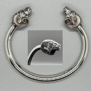 Ram Schädelkopf 925 Silber Torc Armreif Armband Biker Wikinger Heidnisch Schaf Schaf Ziege - Bild 1 von 7