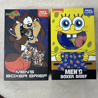 NUEVO EN CAJA Bob Esponja y Space Jam Calzoncillos Boxer Atléticos Para Hombre Ropa Interior XL 40-42 Foto 1 de 4