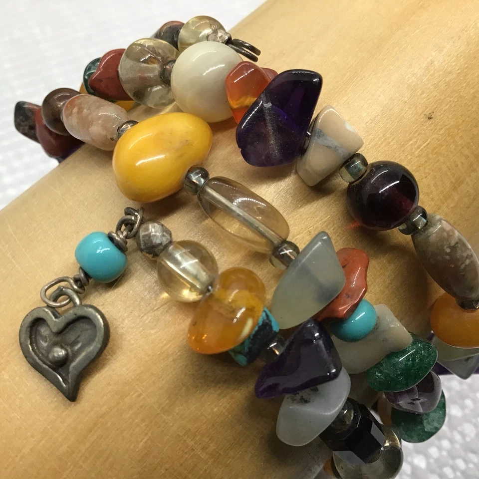 Pulsera envolvente de alambre de cuarzo turquesa jade amatista unakita plata esterlina de México Foto 1 de 4